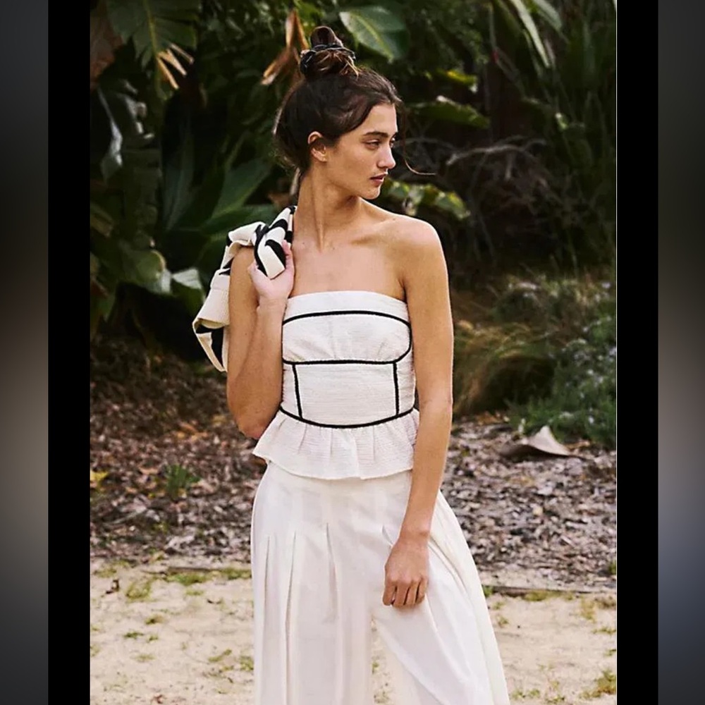 Free People White and Black Strapless Blouse